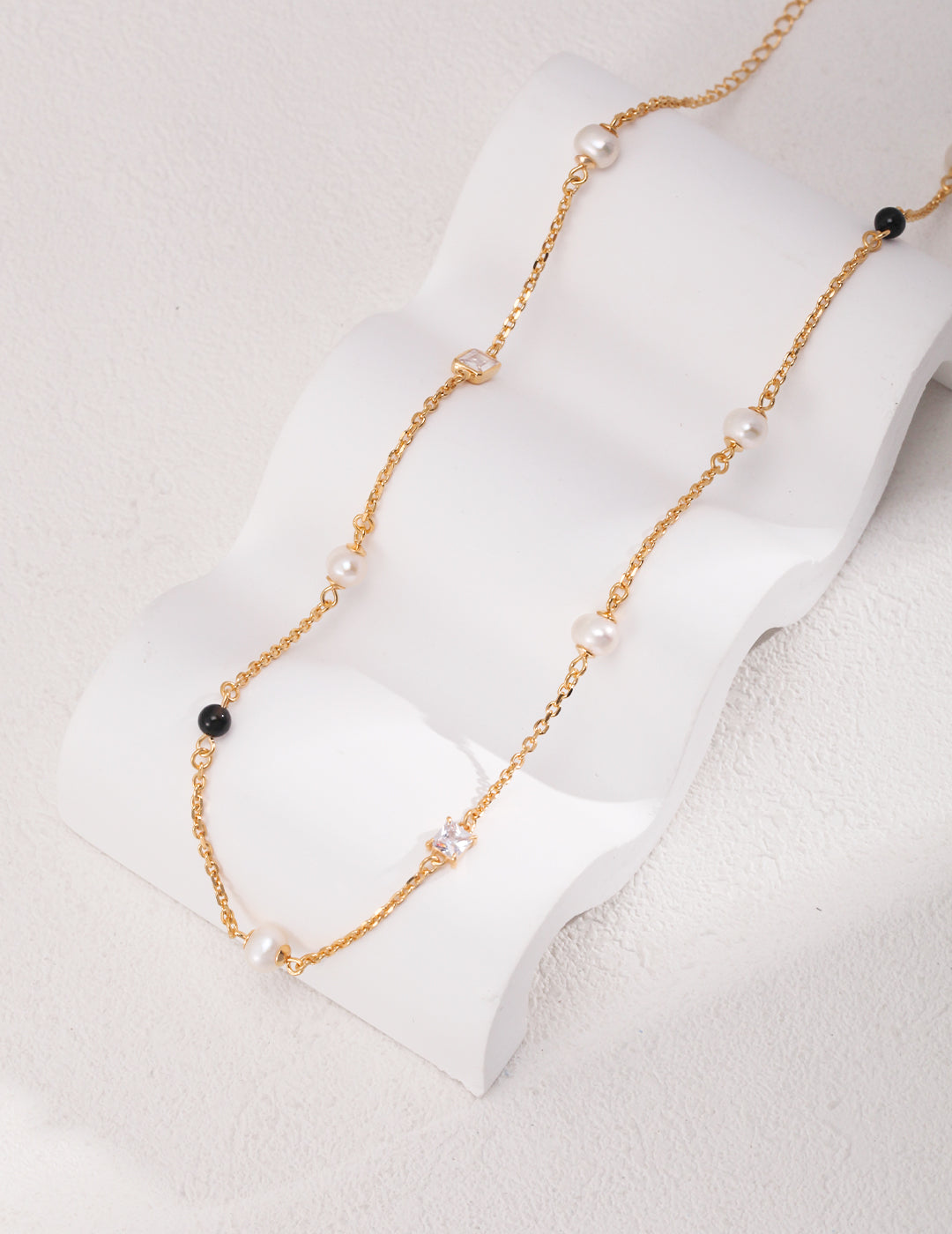 Natural Pearl Black Onyx Silver Necklace